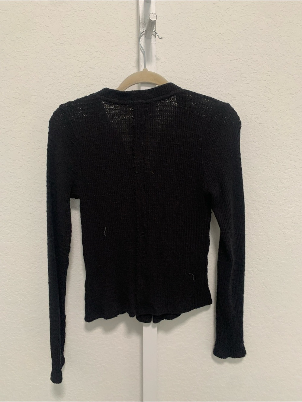Free People Black Waffle Knit Button-Up Top - Picture 5 of 8